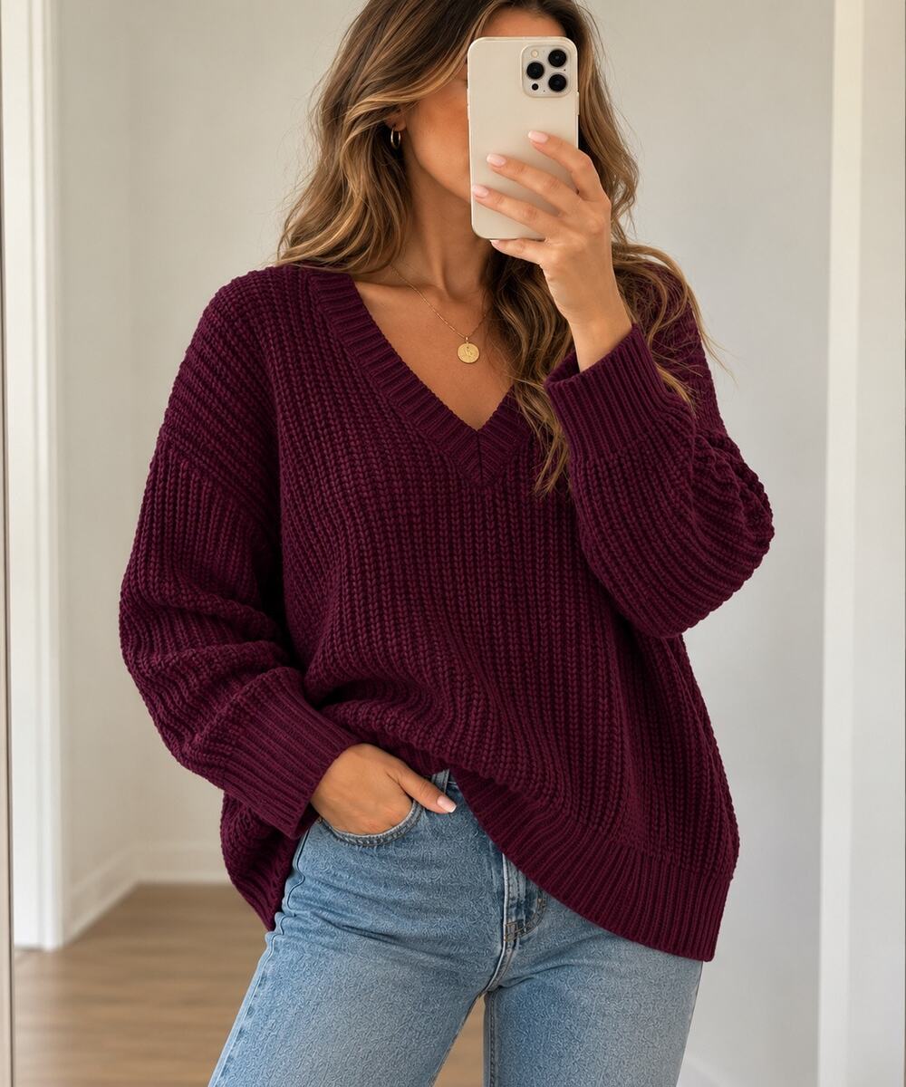 Victoria’s Secret PINK Love Pink Forenza V-Neck Chunky Knit Sweater XS Burgundy - Picture 1 of 7